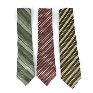 Set of 3 Striped‎ Silk Neck Ties Orange Green Brown OS